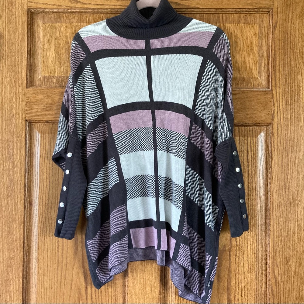 Womens Black, Lavender & Light Blue Turtleneck Sweater
